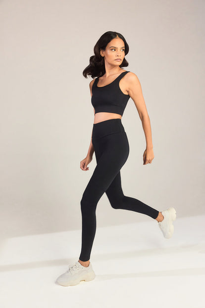 Alltägliche High-Waisted Leggings - Schwarz