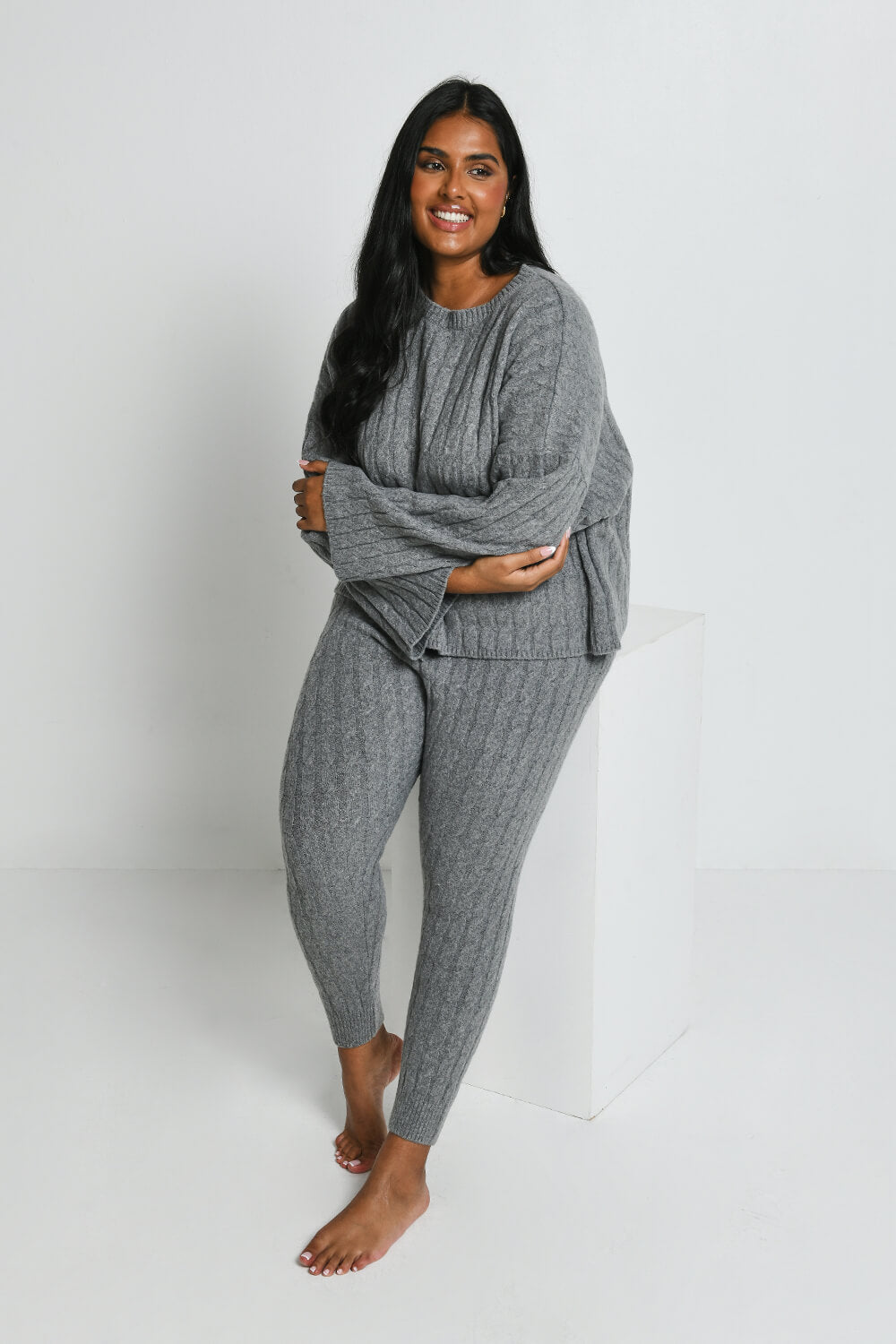 Jogginghose Mit Zopfstrickmuster Curvy - Grey