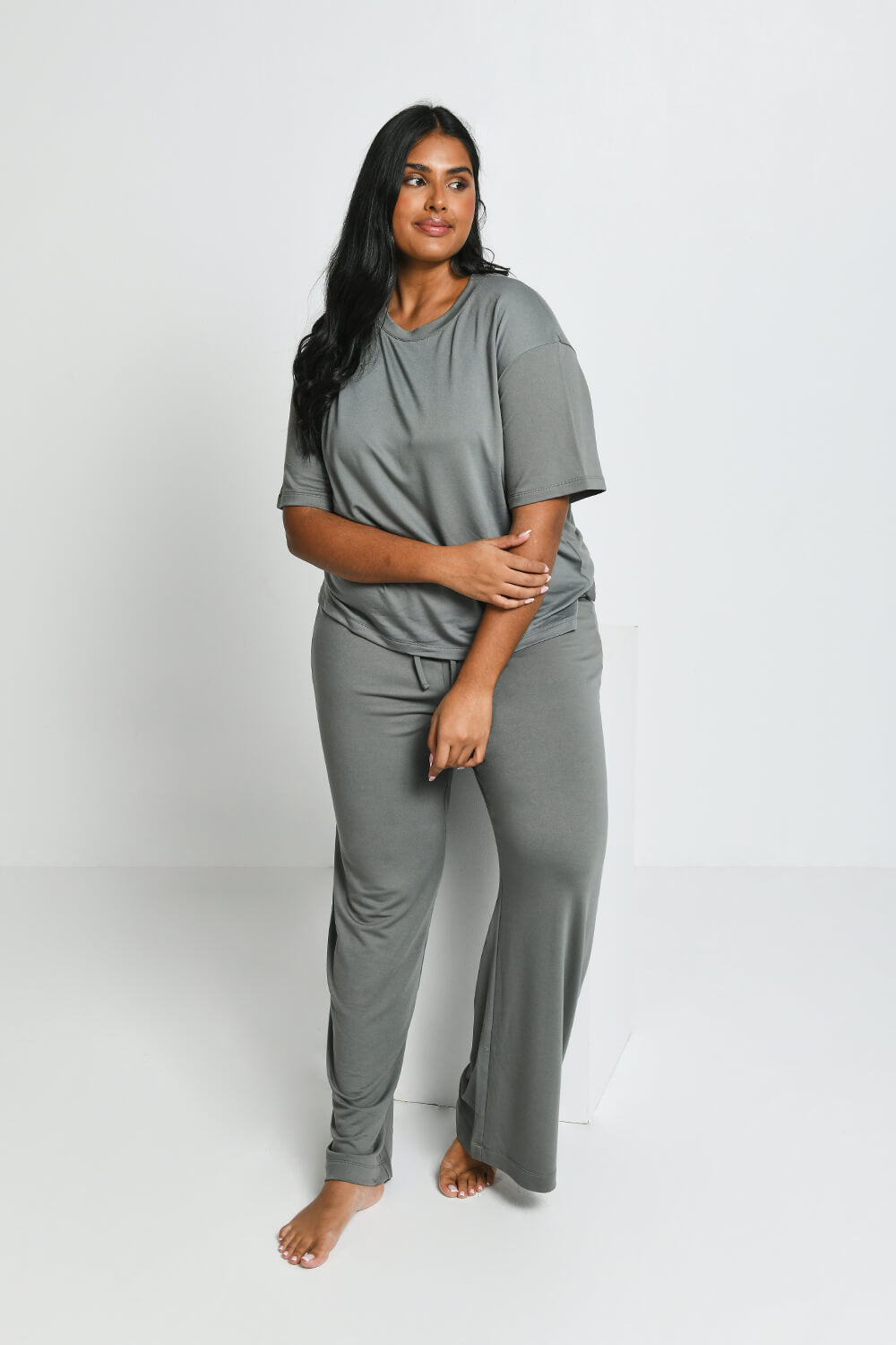 Soft Touch Lounge Set Mit Weitem Bein Curvy - Sage Green