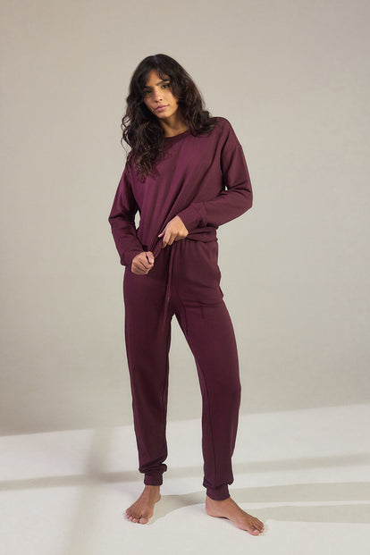 Luxus Lounge Sweatshirt - Dunkelkirschfarbenes