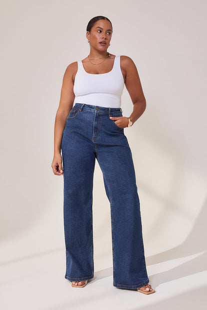 Curve Wide Leg Jeans - Dark Blue