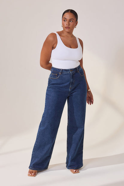 Curve Wide Leg Jeans - Dark Blue