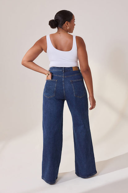 Curve Wide Leg Jeans - Dark Blue