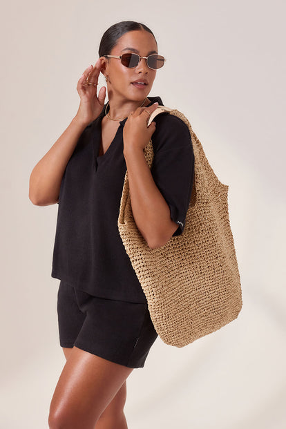 Lightweight Collared Knit Set - Black