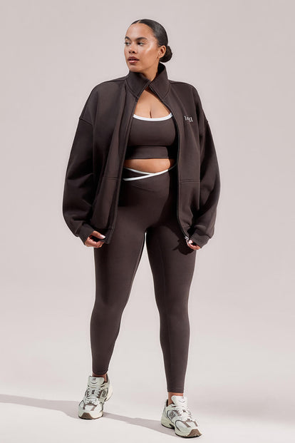 Curve ALL SZN Organic Funnel Neck Zip Through - Black Coffee