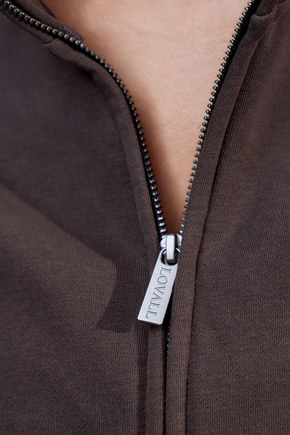 Curve ALL SZN Organic Funnel Neck Zip Through - Black Coffee