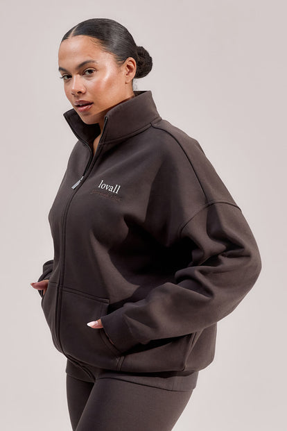 Curve ALL SZN Organic Funnel Neck Zip Through - Black Coffee