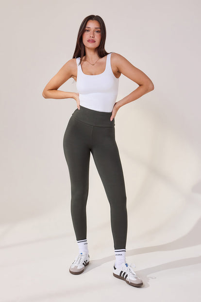 Lightweight Everyday High Waisted Leggings - Pine