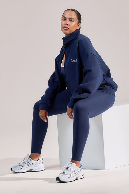 ALL SZN Organic Funnel Neck Zip Through - Navy