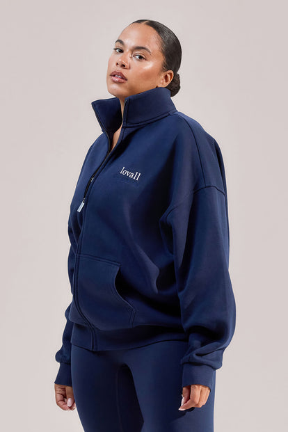 ALL SZN Organic Funnel Neck Zip Through - Navy