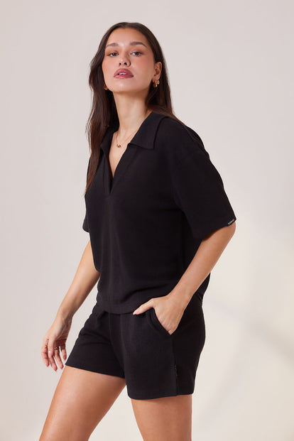 Lightweight Collared Knit Set - Black