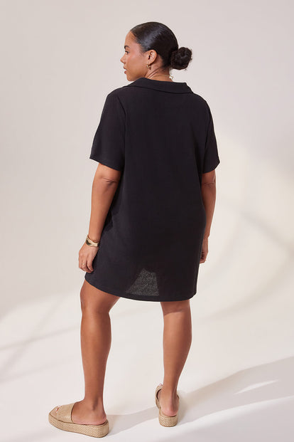Curve Lightweight Collared Knit Dress - Black