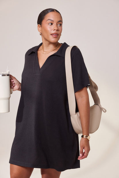 Curve Lightweight Collared Knit Dress - Black