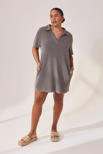 Curve Lightweight Collared Knit Dress - Slate Green