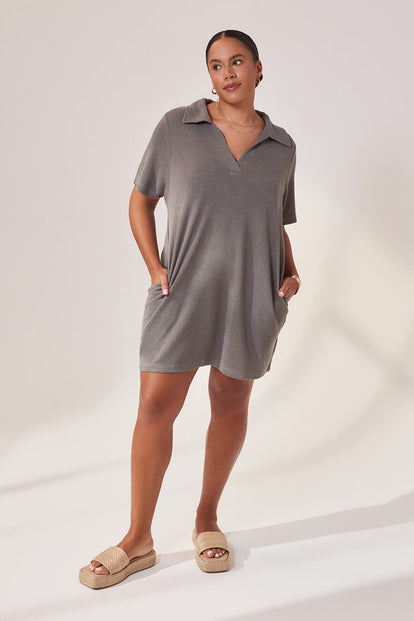 Curve Lightweight Collared Knit Dress - Slate Green