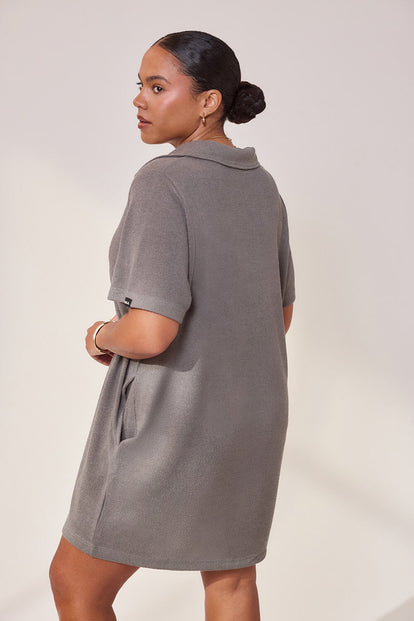Curve Lightweight Collared Knit Dress - Slate Green