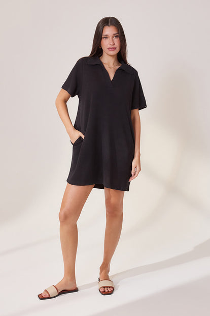Lightweight Collared Knit Dress - Black