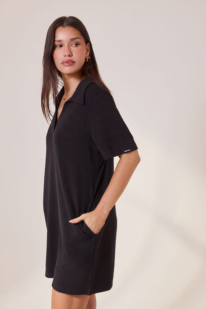 Lightweight Collared Knit Dress - Black