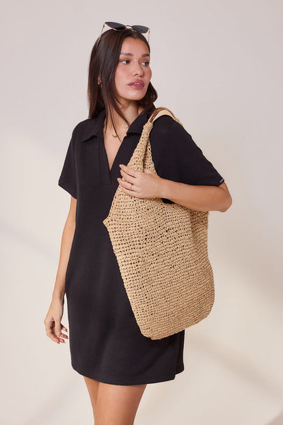 Lightweight Collared Knit Dress - Black