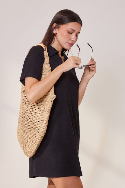 Lightweight Collared Knit Dress - Black
