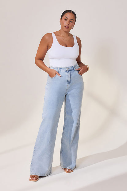 Curve Wide Leg Jeans - Light Bleach