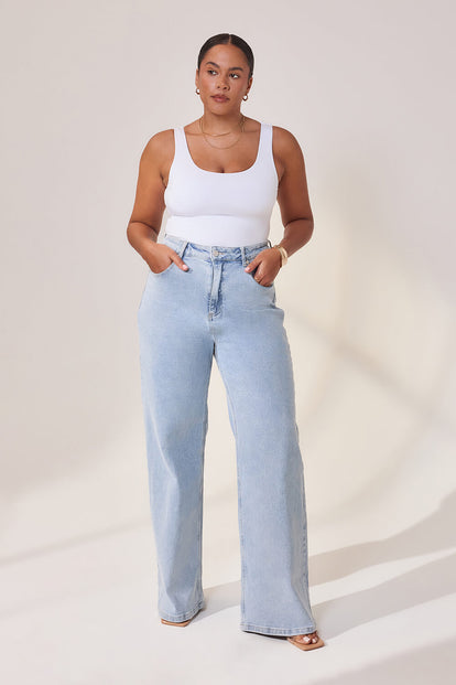 Curve Wide Leg Jeans - Light Bleach