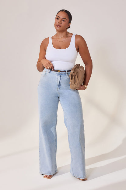 Curve Wide Leg Jeans - Light Bleach
