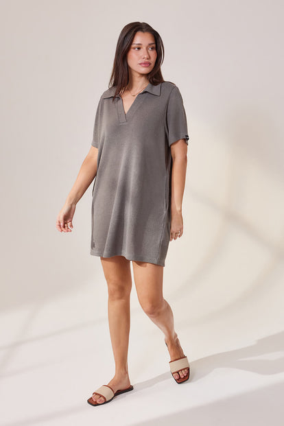 Lightweight Collared Knit Dress - Slate Green