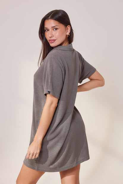 Lightweight Collared Knit Dress - Slate Green