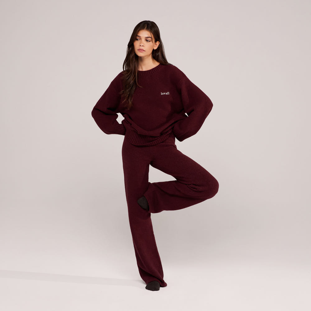 Hose aus gebürstetem Strick mit weitem Bein - Grau