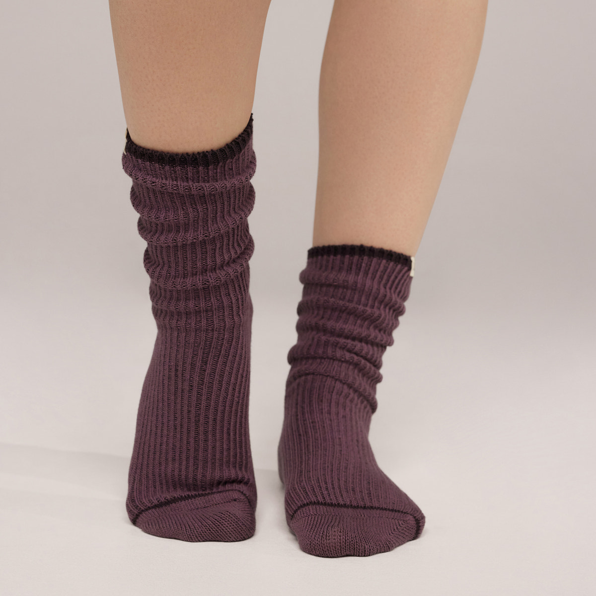 Gerippte Socken 2er-Pack – Weinrot/Malve