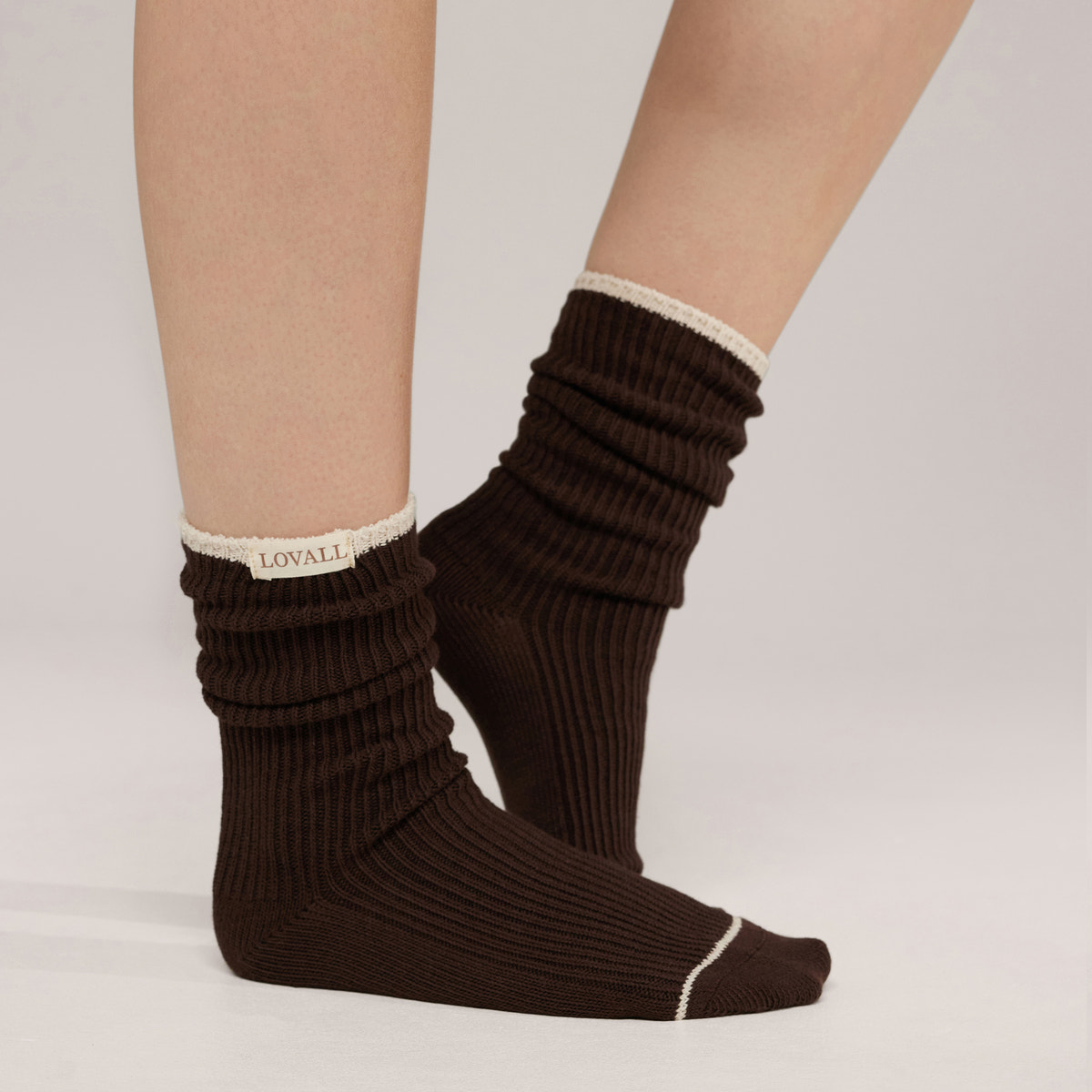 Gestrickte Rippensocken 2er-Pack – Schwarz/Kaffee/Beige