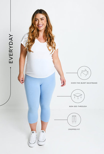 Everyday Cropped Umstandsleggings - Powder Blue
