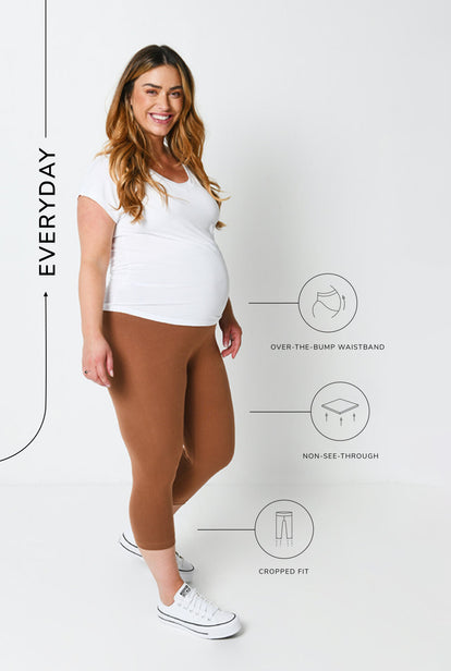 Everyday Cropped Umstandsleggings - Mocha Brown