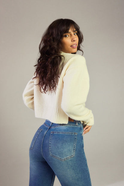 Slim-Fit Mom Jeans - Mittelblaue