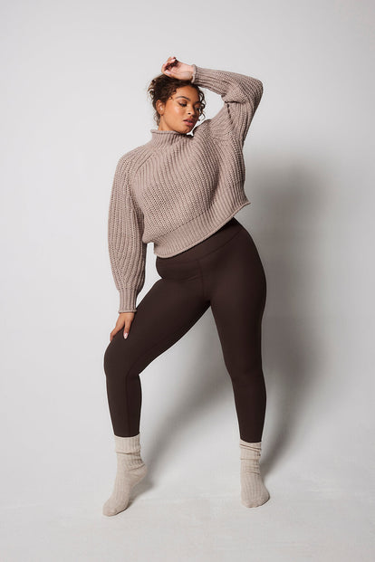 Gerippte Leggings - Espresso Braun