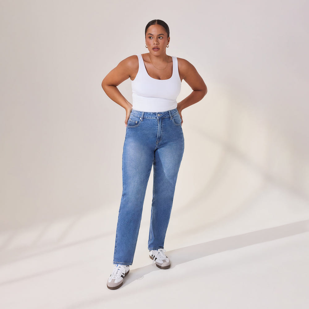 Straight-Fit Jeans - Mittelblau