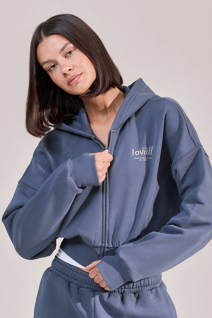 ALL SZN Organic Crop Zip-Through Hoodie - Ice Blue