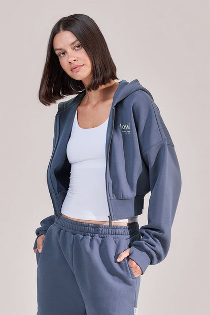 ALL SZN Organic Crop Zip-Through Hoodie - Ice Blue