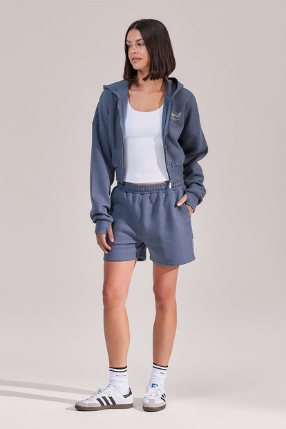 ALL SZN Organic Crop Zip-Through Hoodie - Ice Blue