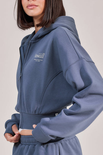 ALL SZN Organic Crop Zip-Through Hoodie - Ice Blue