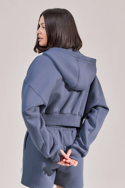 ALL SZN Organic Crop Zip-Through Hoodie - Ice Blue