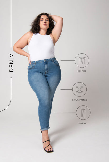 Slim-Fit Mom Jeans - Mittelblaue