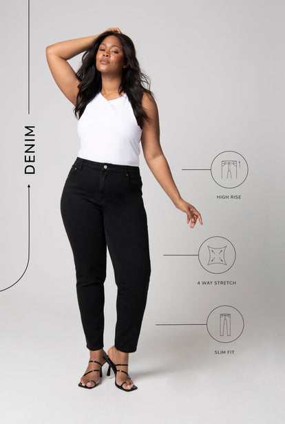 Slim-Fit Mom Jeans - Schwarze