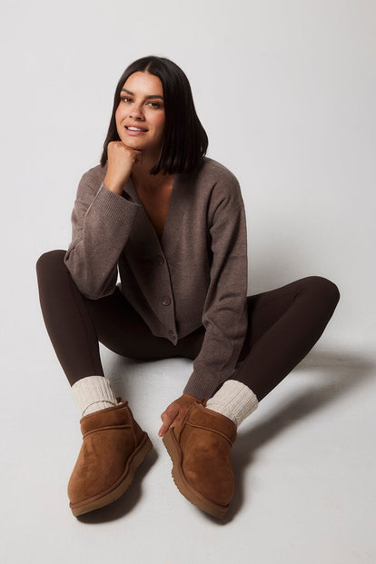 Gerippte Leggings - Espresso Braun