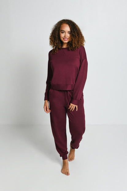 Luxus Lounge Sweatshirt - Dunkelkirschfarbenes