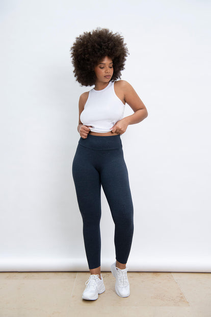 Alltägliche High-Waisted Leggings - Infinity-Blau-Melange