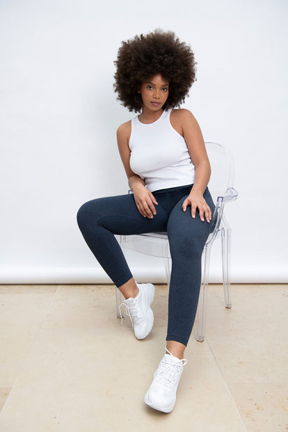 Alltägliche High-Waisted Leggings - Infinity-Blau-Melange