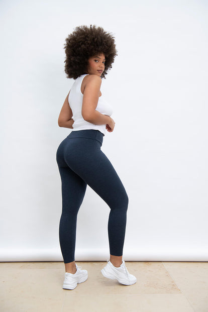 Alltägliche High-Waisted Leggings - Infinity-Blau-Melange