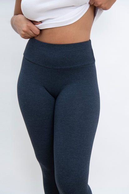 Alltägliche High-Waisted Leggings - Infinity-Blau-Melange